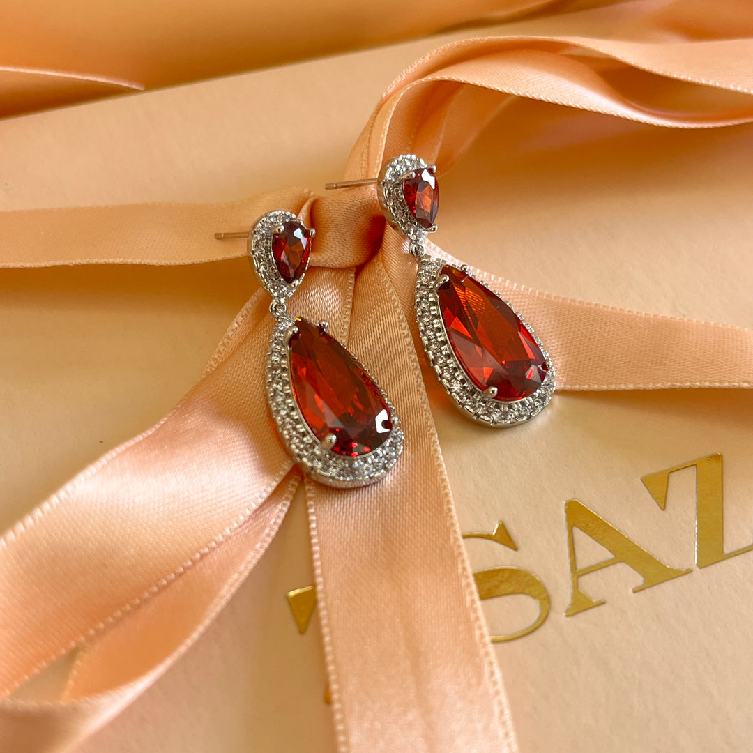 Red teardrop zircone earrings