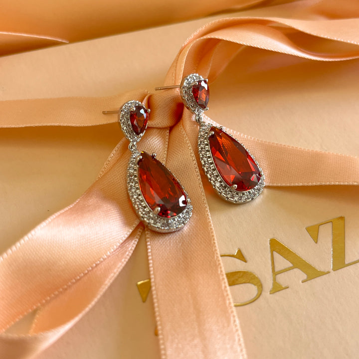Red teardrop zircone earrings