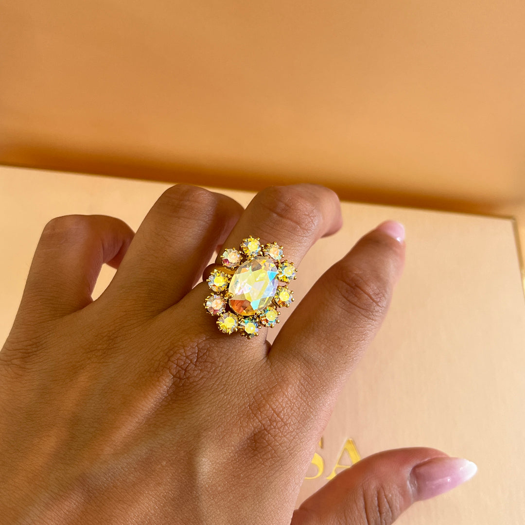 Aurora borealis Swarovski Crystals pendant and ring