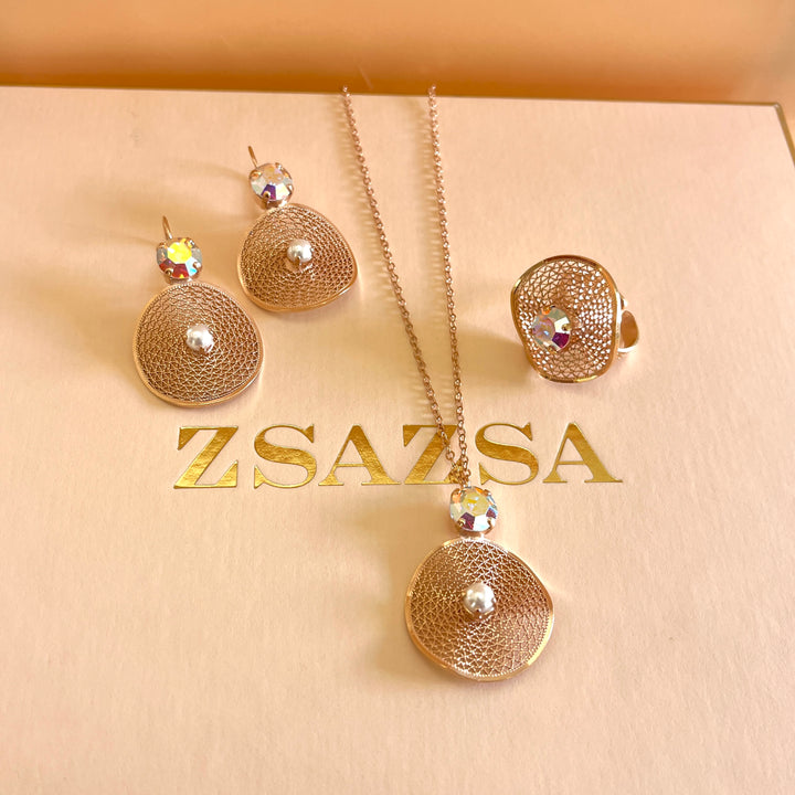 Aurora borealis Swarovski crystals and pearls handmade set