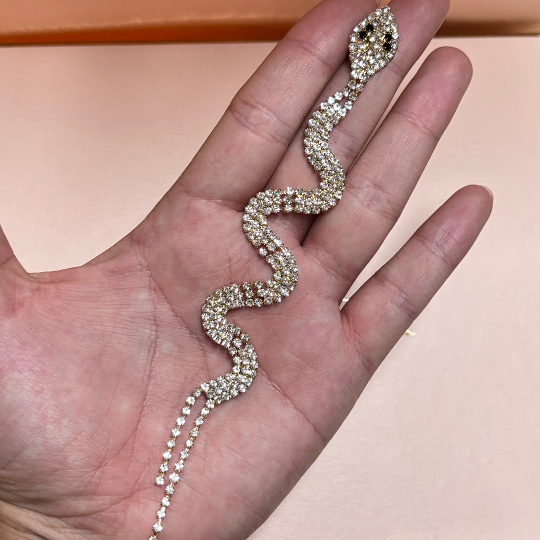 Black rhinestone gold snake earrings