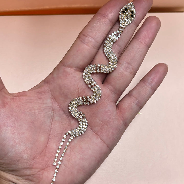 Black rhinestone gold snake earrings