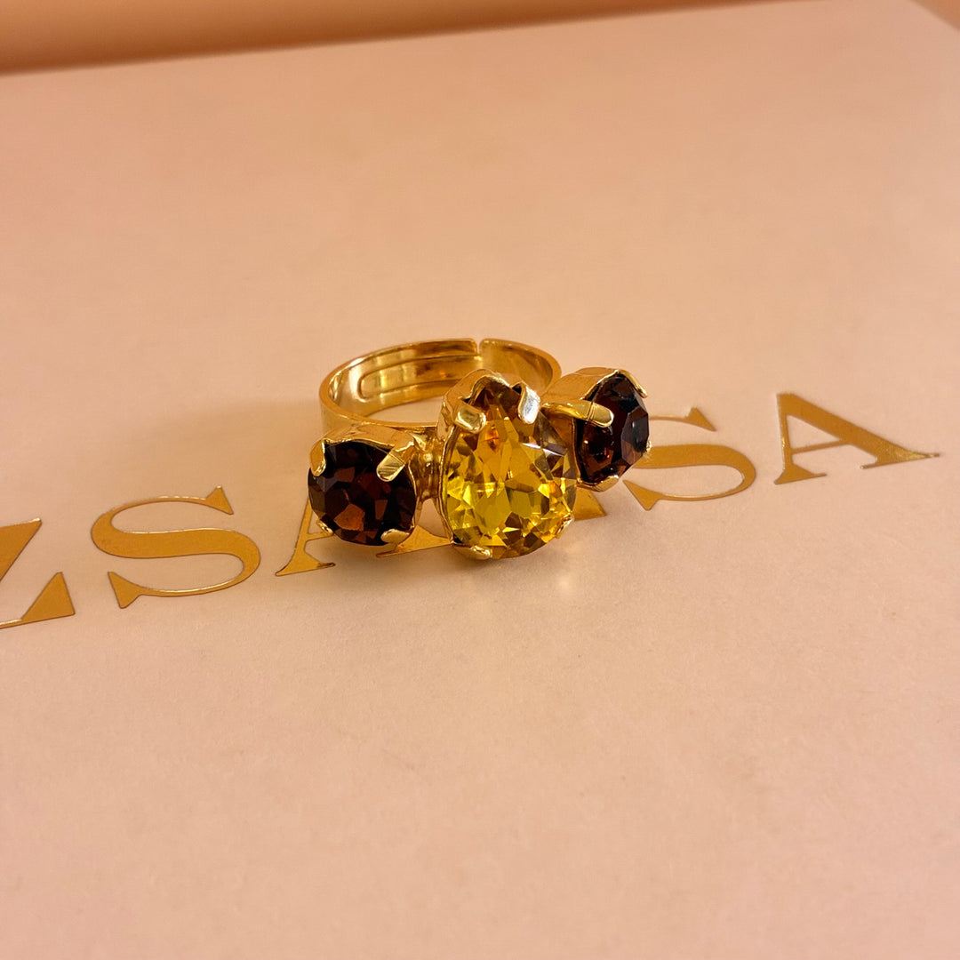 Brown and yellow Preciosa crystals set