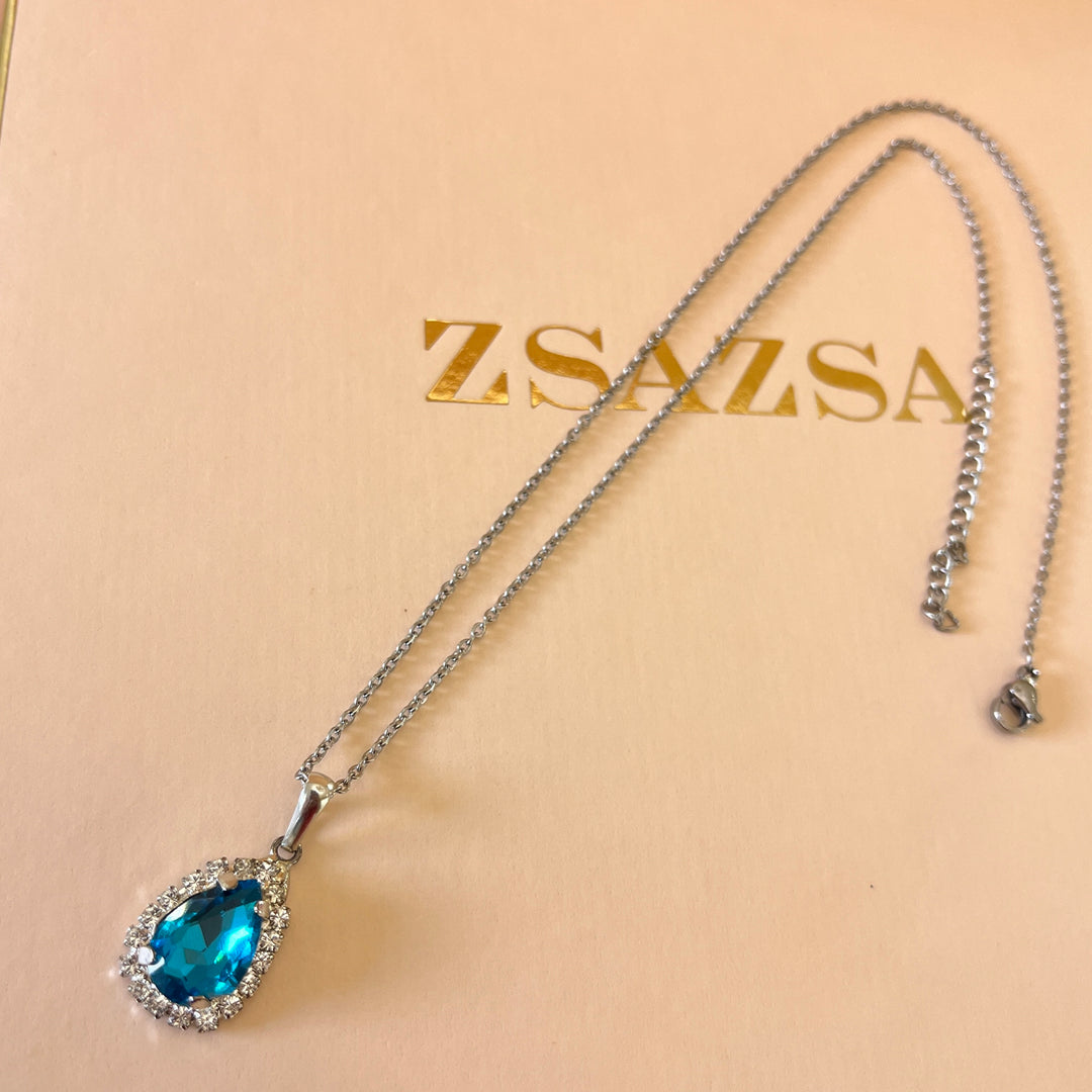 Turquoise teardrop preciosa crystals pendant