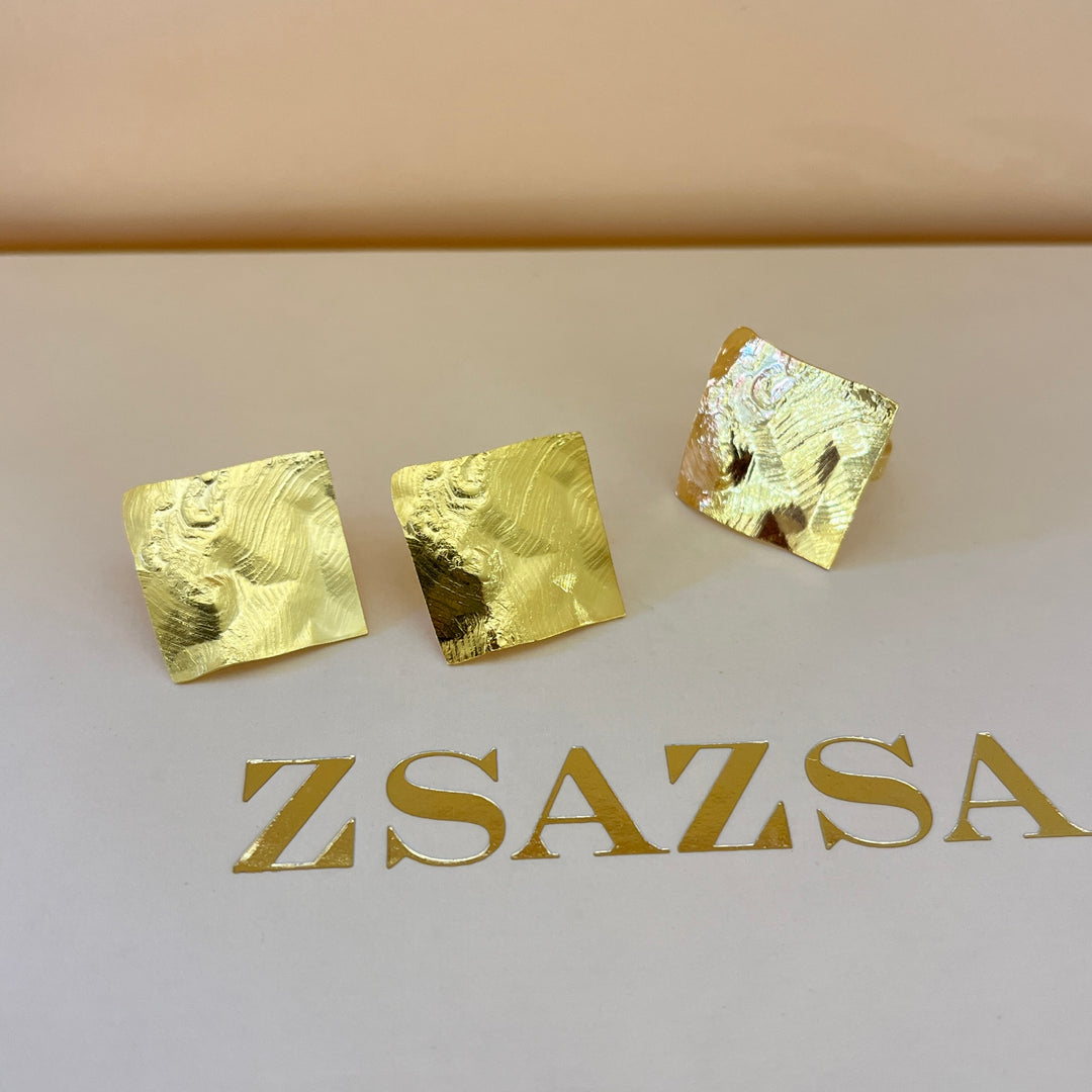 Gold handmade studs & ring