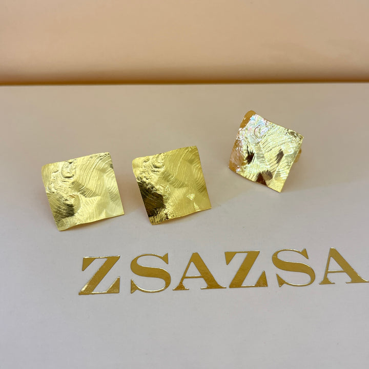 Gold handmade studs & ring