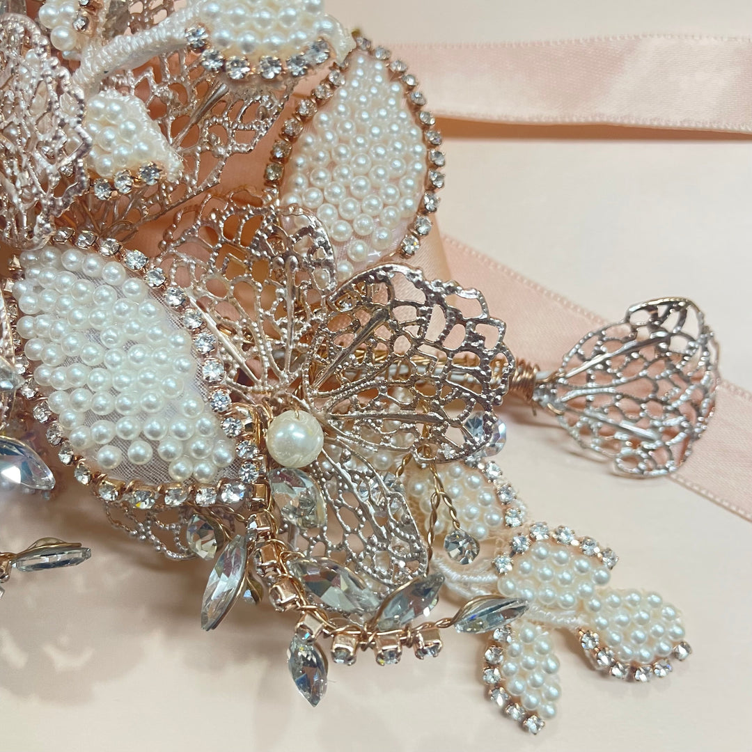 Statement rose gold clip headpiece