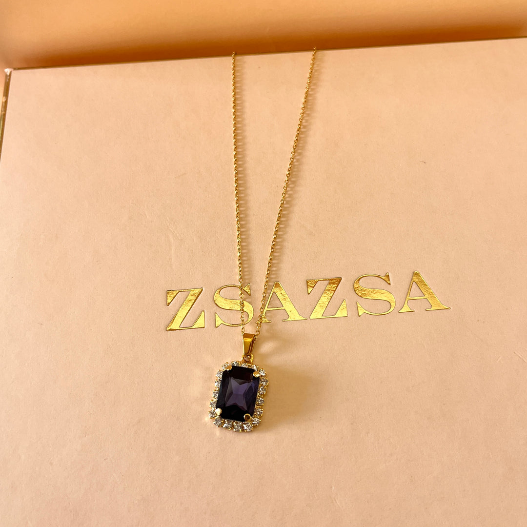 Purple rectangular Preciosa crystals pendant and ring