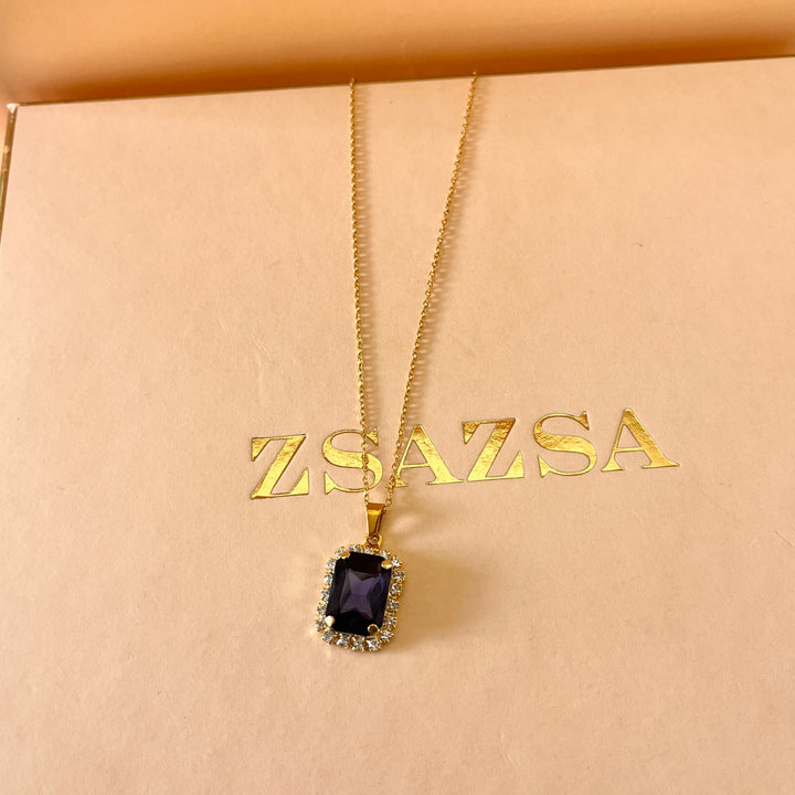 Purple rectangular Preciosa crystals pendant and ring
