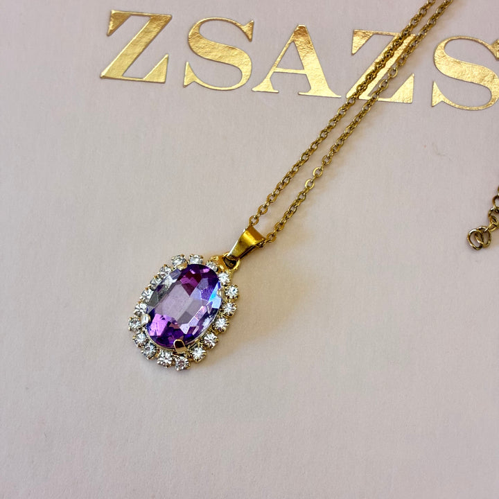 Lilac Preciosa crystals oval gold plated pendant set