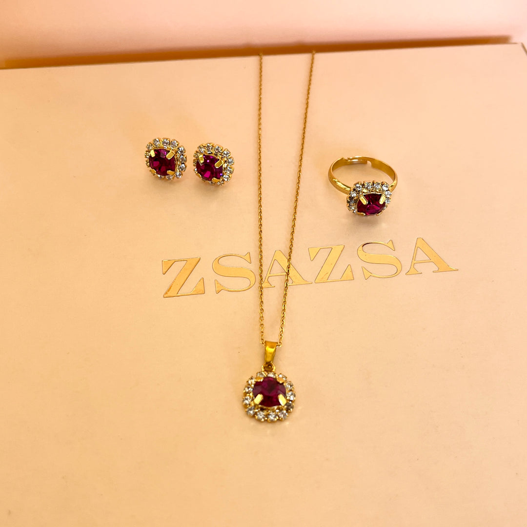 Fuchsia flower Swarovski crystals set
