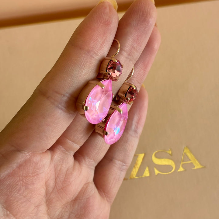 Handmade teardrop Pink Swarovski crystals rose gold set