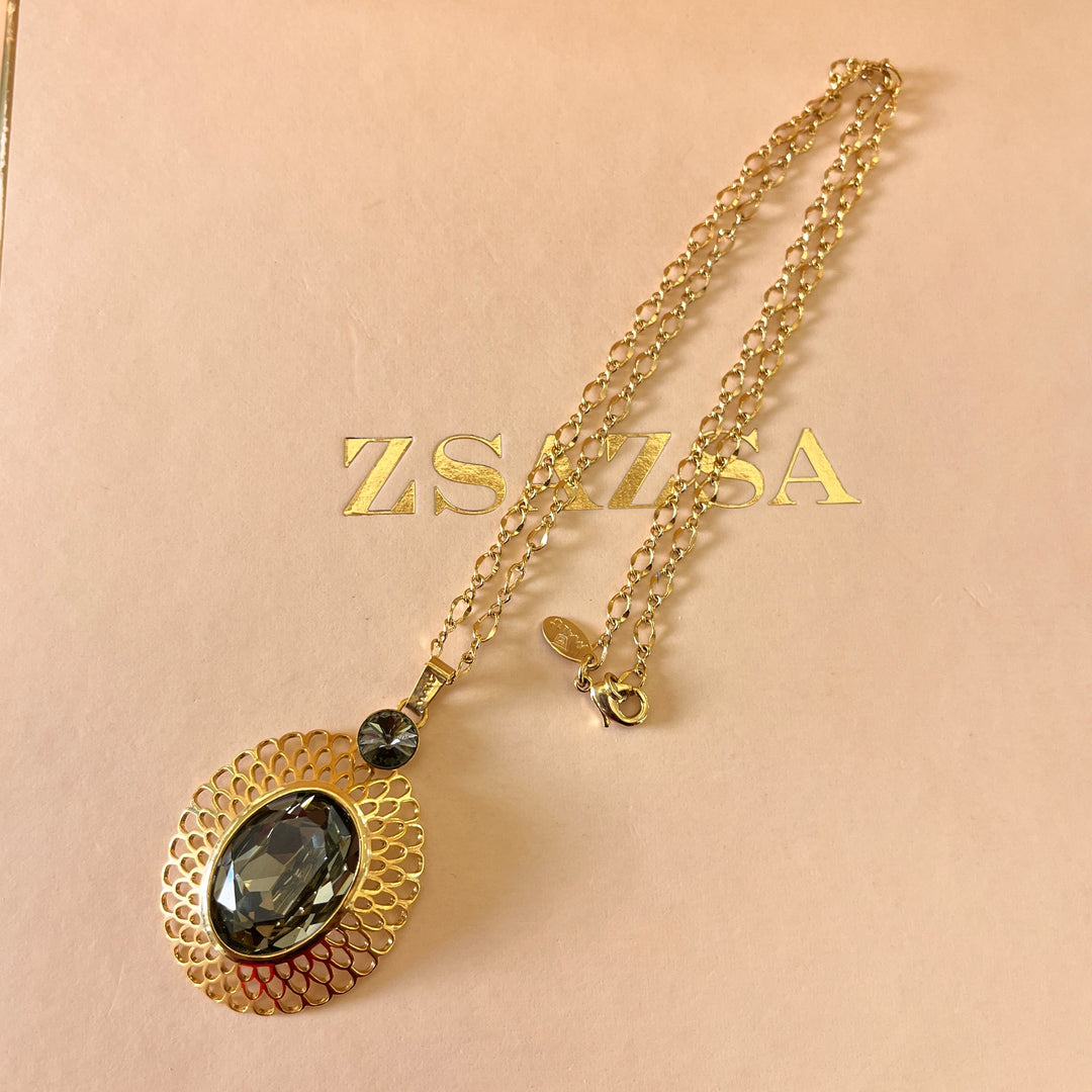 Grey oval Swarovski crystals necklace