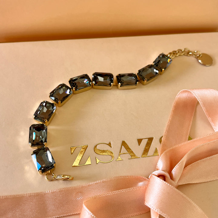 Rectangular grey preciosa crystals bracelet