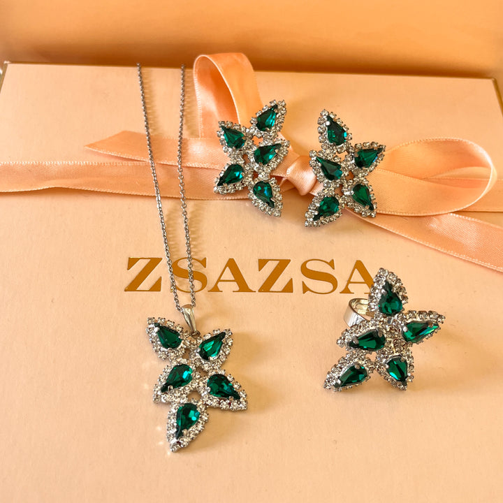 Dark green teardrop preciosa crystal set