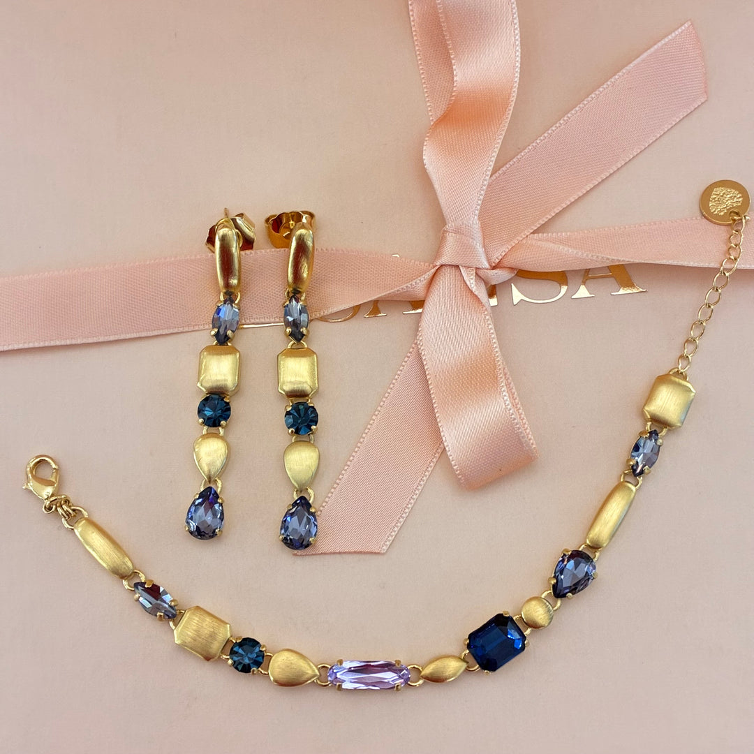 Mixed blue and purple Swarovski crystals set