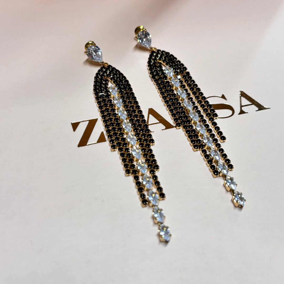 Black rhinestone gold earrings