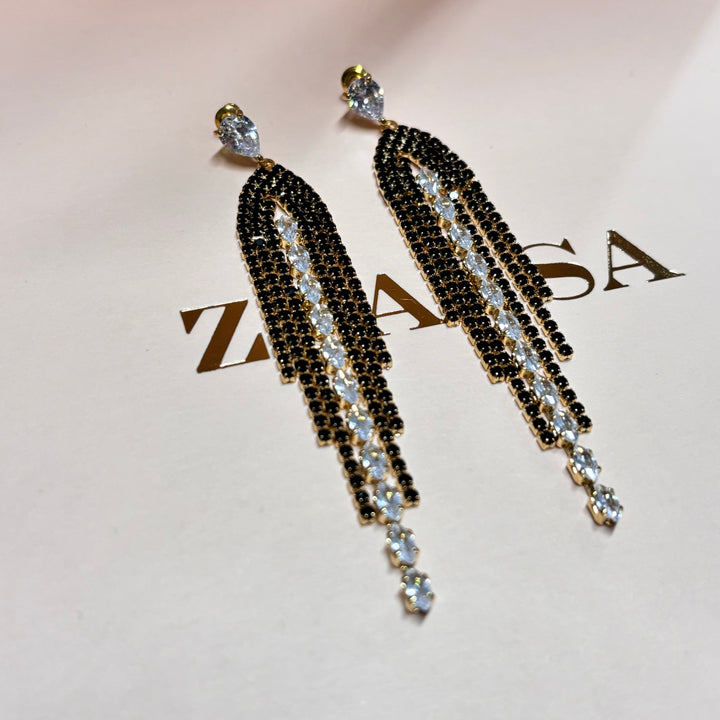 Black rhinestone gold earrings