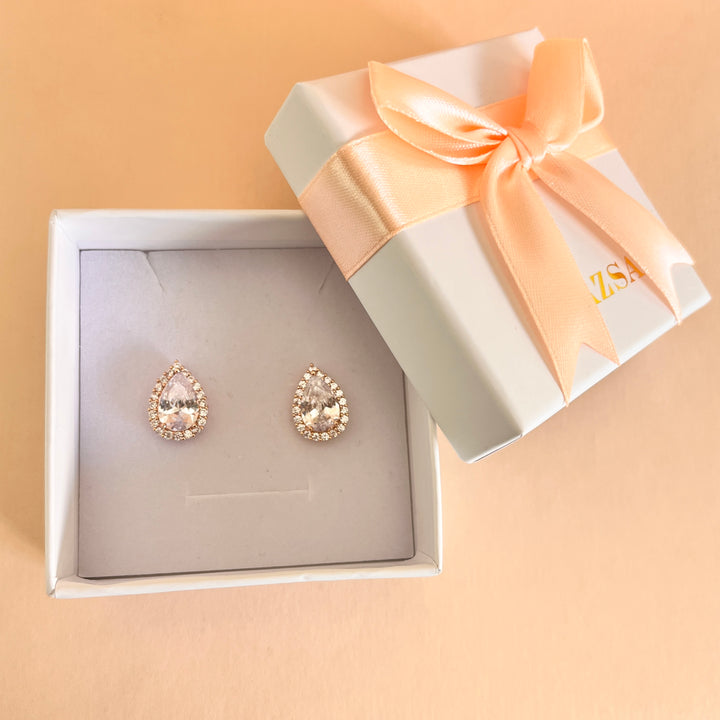 Teardrop zircone rose gold plated earrings
