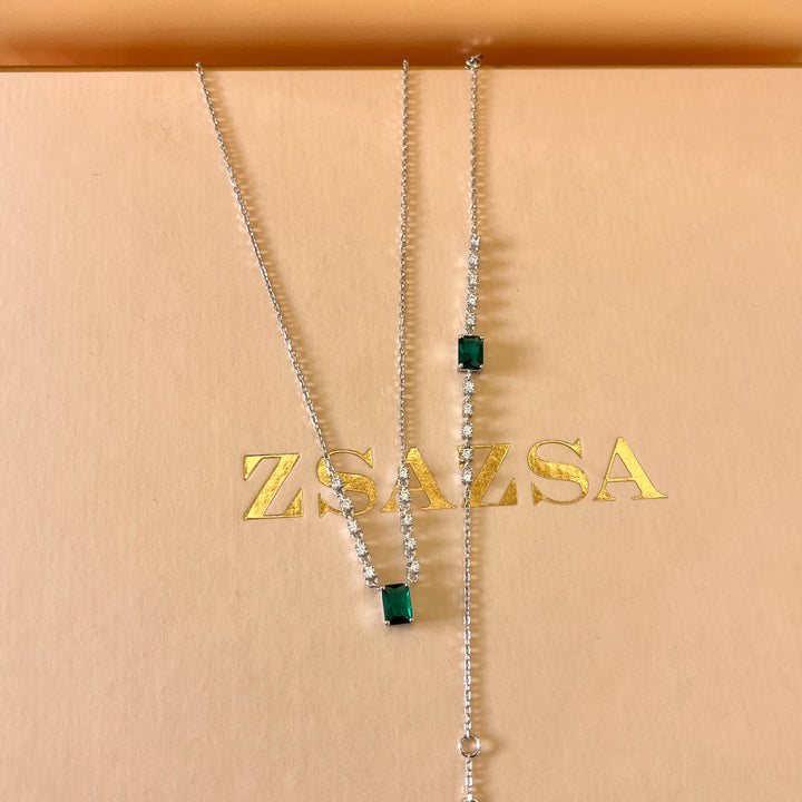 Dark green rectangular zircone pendant and bracelet