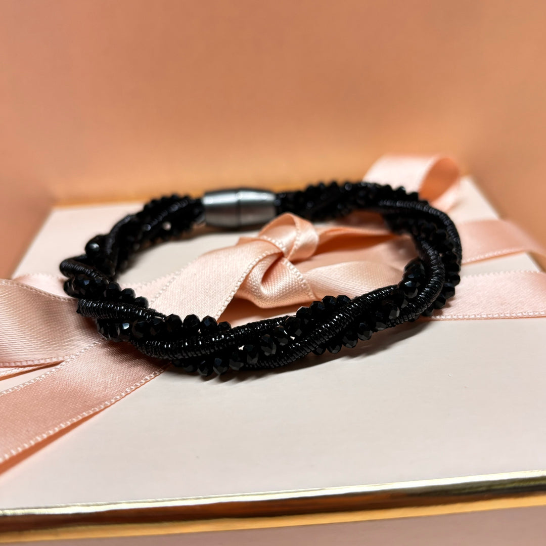 Twisted black rhinestone bracelet