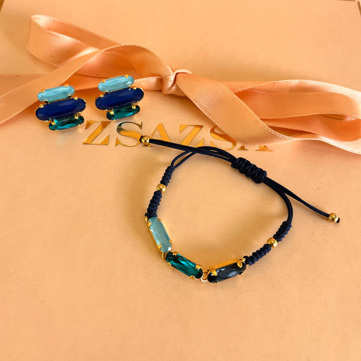 Elegant Blue Swarovski crystals earrings and bracelet