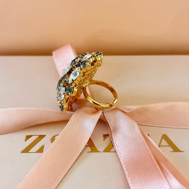 Statement grey preciosa crystals ring
