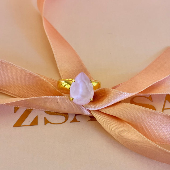 Teardrop light pink gold plated ring