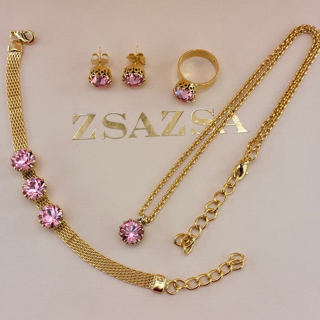Pink Preciosa crystals gold plated set