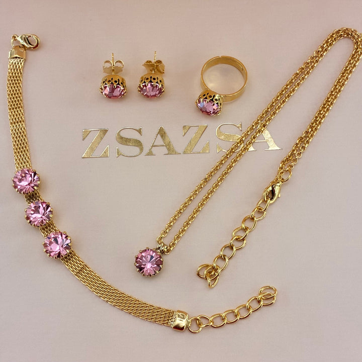 Pink Preciosa crystals gold plated set
