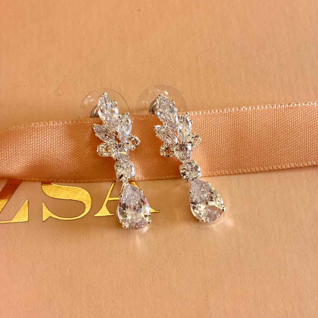 Marquise and teardrop zircone silver earrings