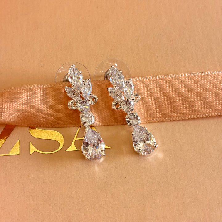 Marquise and teardrop zircone silver earrings