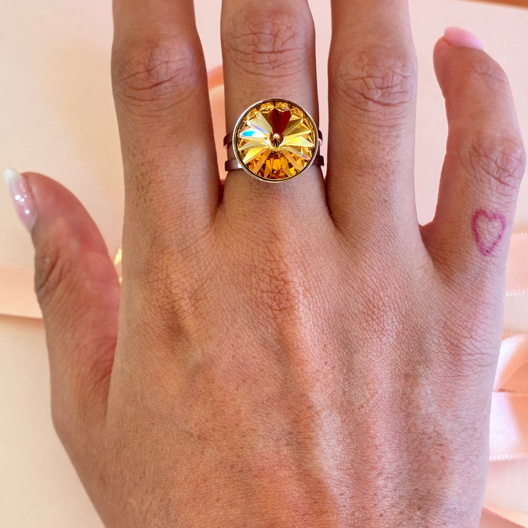 Bronze Swarovski crystals round silver set