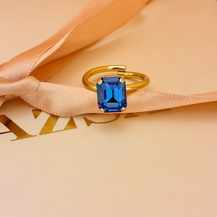 Royal blue Swarovski crystals ring