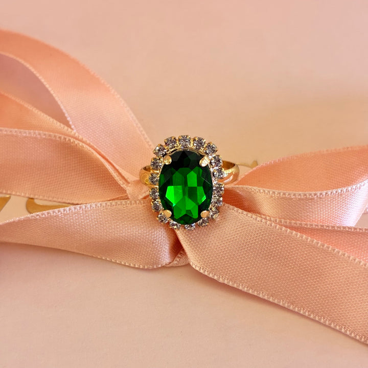 Green oval Preciosa crystals gold plated set