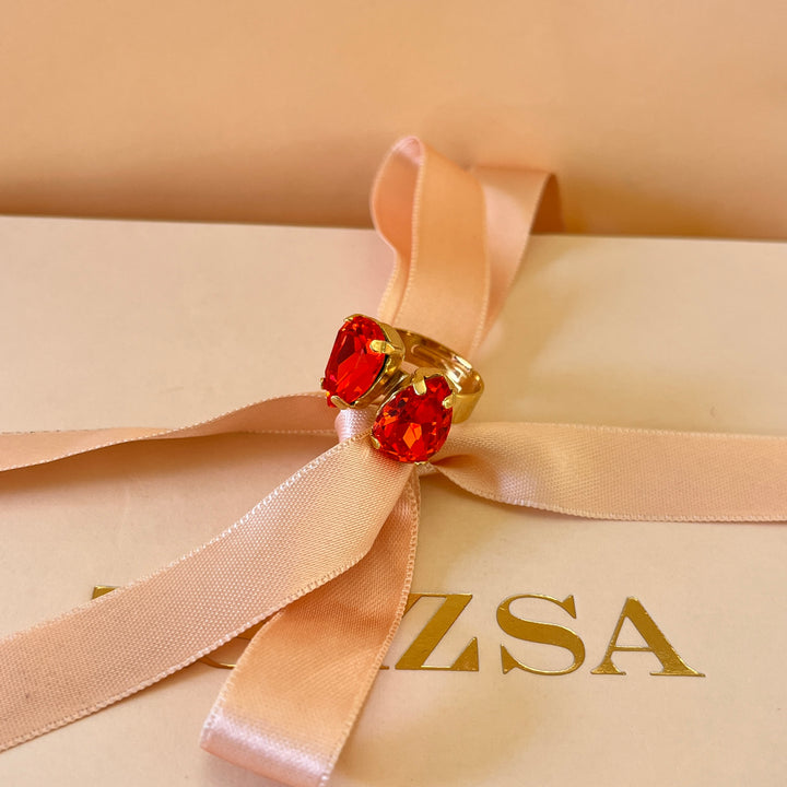 Teardrop orange Swarovski crystals ring