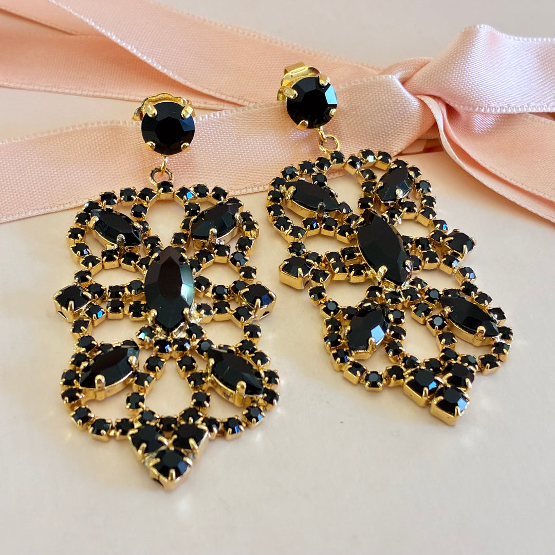 Marquise black statement preciosa crystals earrings