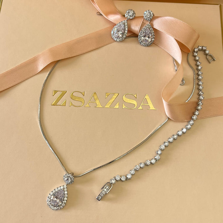 Silver zircone teardrop set