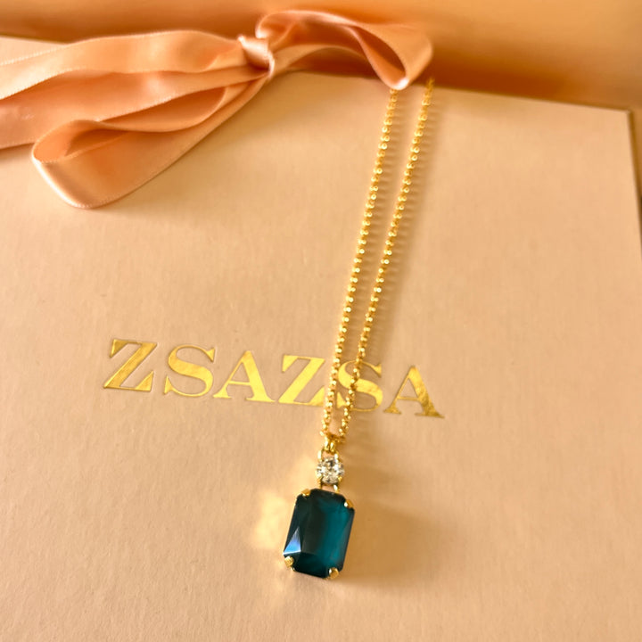 Dark green rectangular Swarovski crystals set