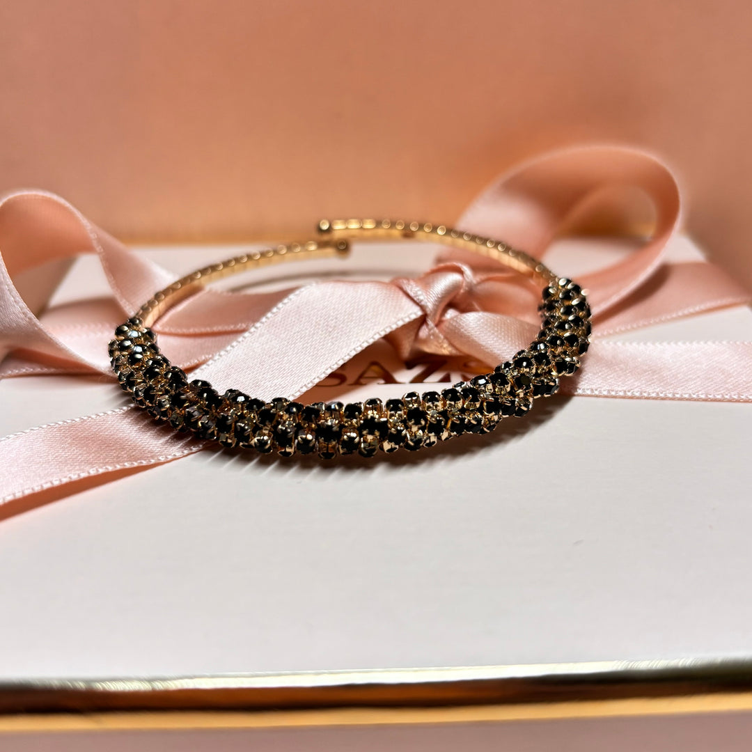 Black Rhinestone gold plated bangle