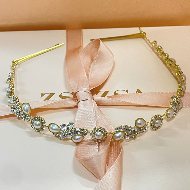 Gold and pearl teardrop headpiece