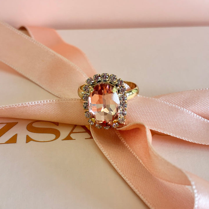 Peach Oval Preciosa crystals gold plated pendant set