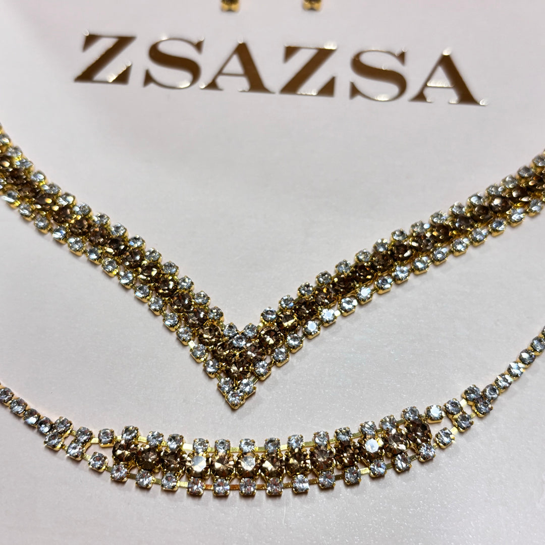 Bronze rhinestone gold plated set