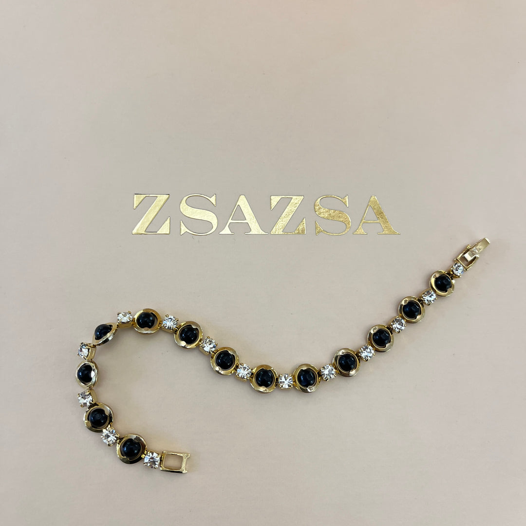 Dainty black & gold rhinestone set