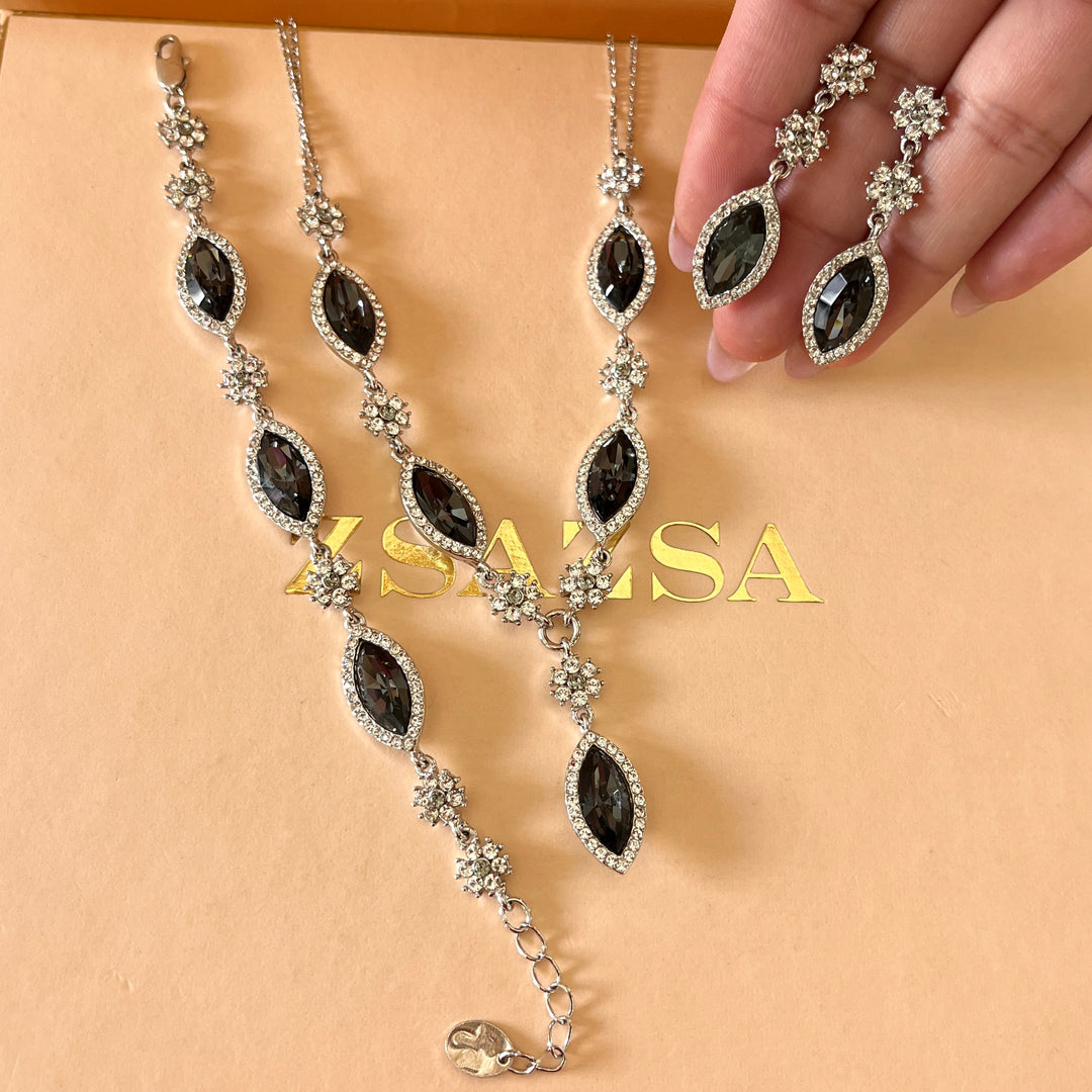 Grey marquise Swarovski crystals set