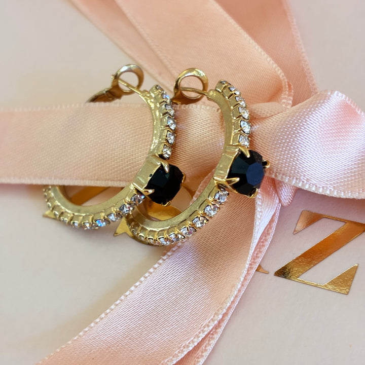 Black Preciosa crystals gold plated hoops