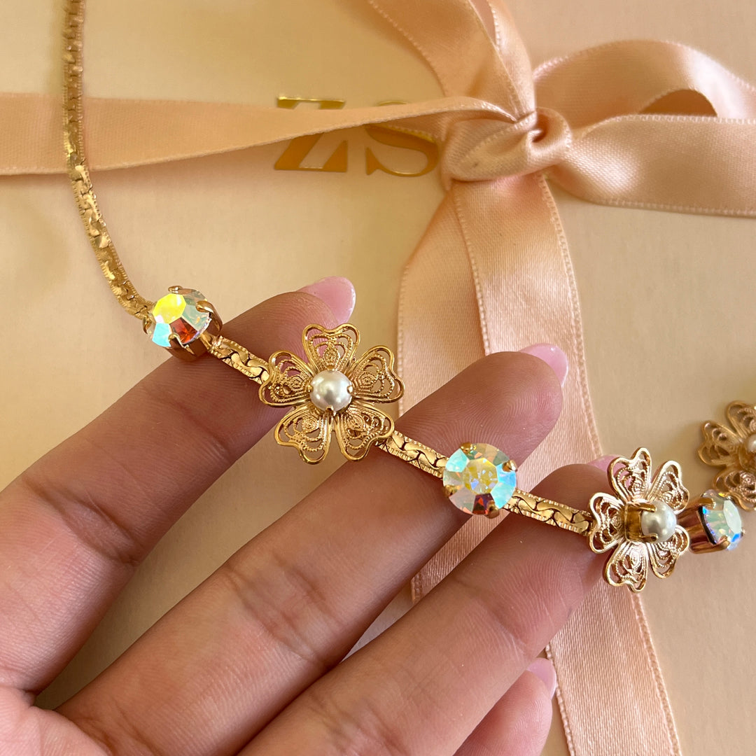 Aurora borealis Swarovski crystals and pearls handmade set