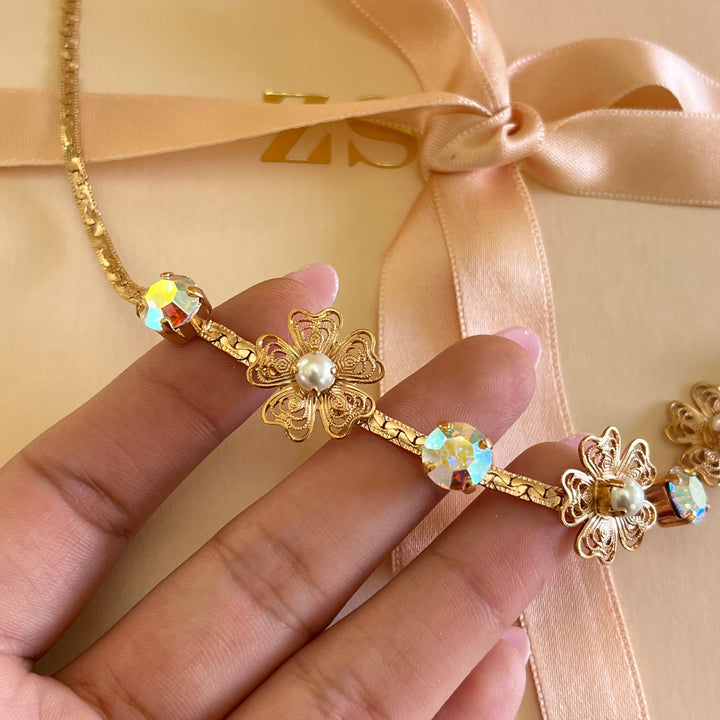 Aurora borealis Swarovski crystals and pearls handmade set