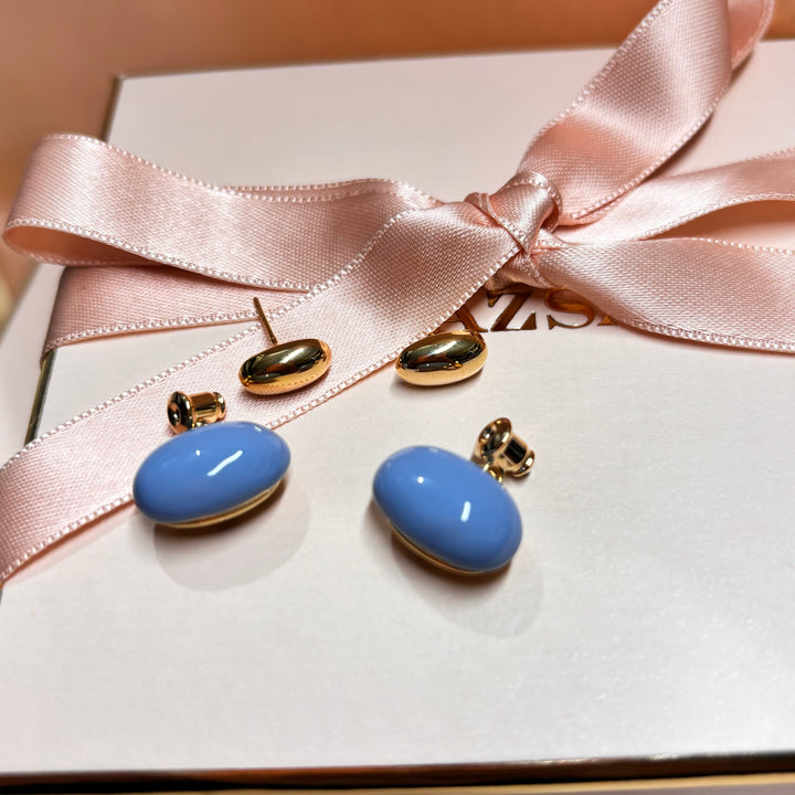 light blue gold plated 2 in 1 earrings