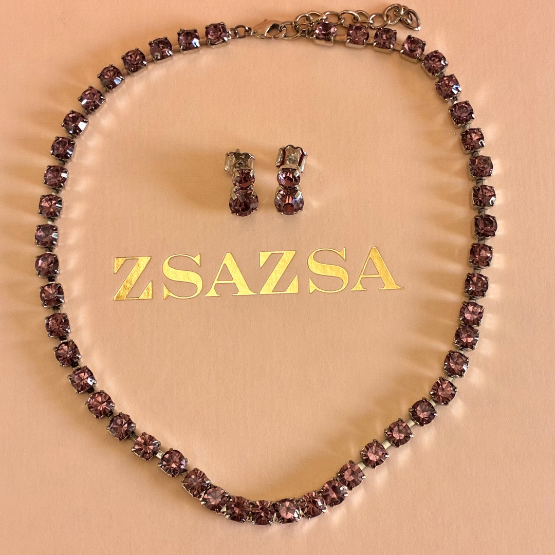 Mauve Preciosa crystals silver set